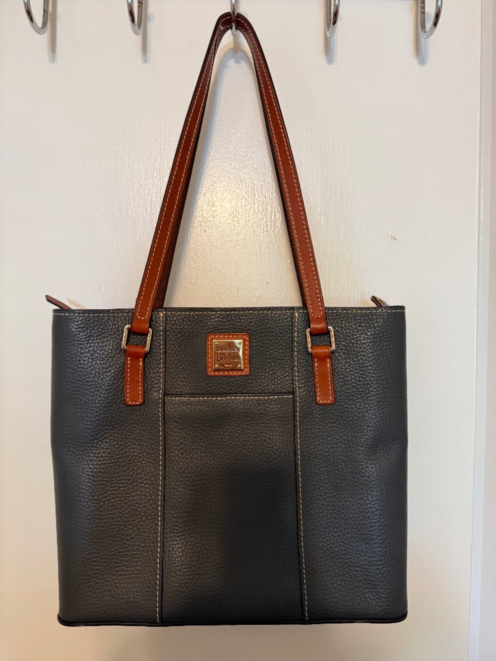 Dooney & Bourke Gray Pebbled Leather Tote Brown Leather Trim--Polished look!